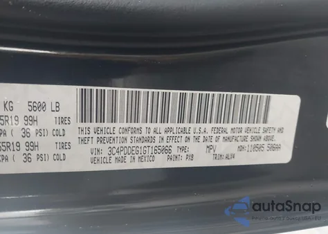 2016 Dodge Journey R/T z USA, uszkodzony, nr VIN 3C4PDDEG1GT165066